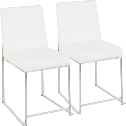 High Back Fuji Dining Chair in White Velvet & Brushed Stainless (Set of 2)